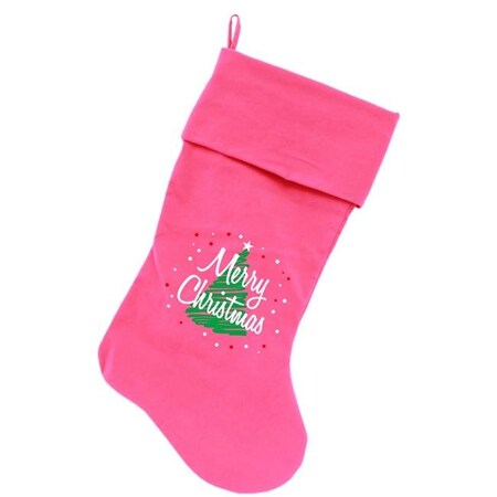 FunFlags 18 in. Scribbled Merry Christmas Screen Print Velvet Christmas Stocking - Pink